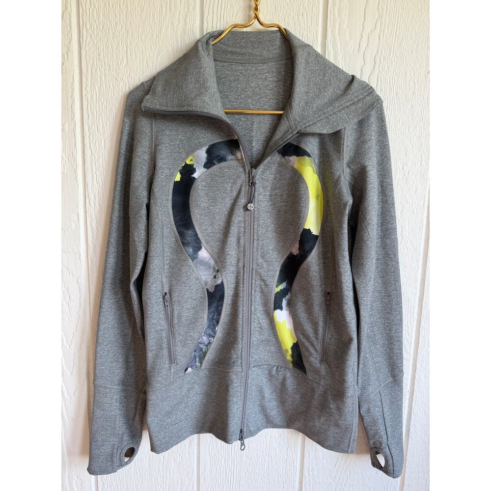 Lululemon In Stride Jacket Heathered Gray Citron Watercolor, Size 6